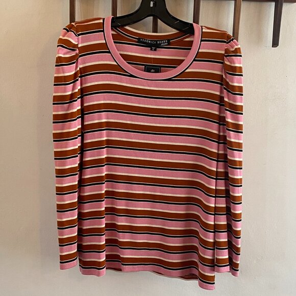 VERONICA BEARD Britney Puff-Sleeve Striped Top - Picture 1 of 7